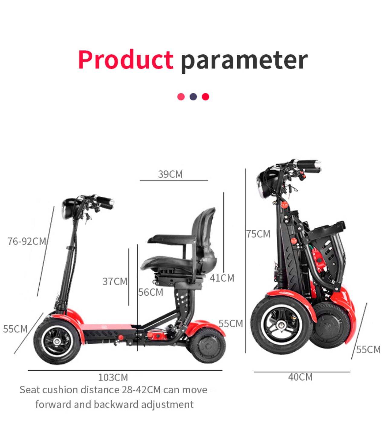 KSM-905B Foldable Portable 4 Wheels Electric Scooter Lightweight Disabled Mobility Scooter for Elderly supplier