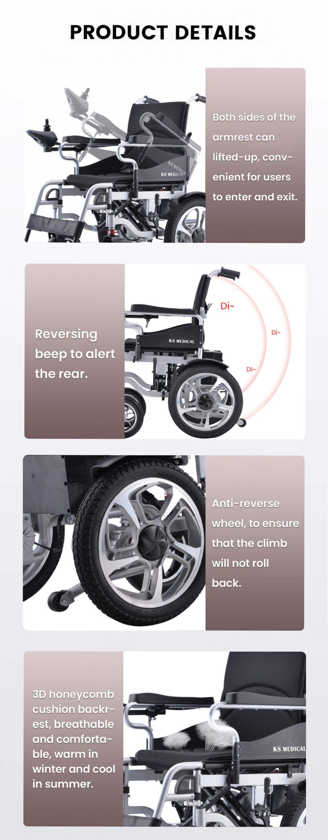 KSM-501P Top Seller Cheapest Folding Electric Wheelchairs Cheap Foldable Wheelchair Electric with Brushless Motor factory