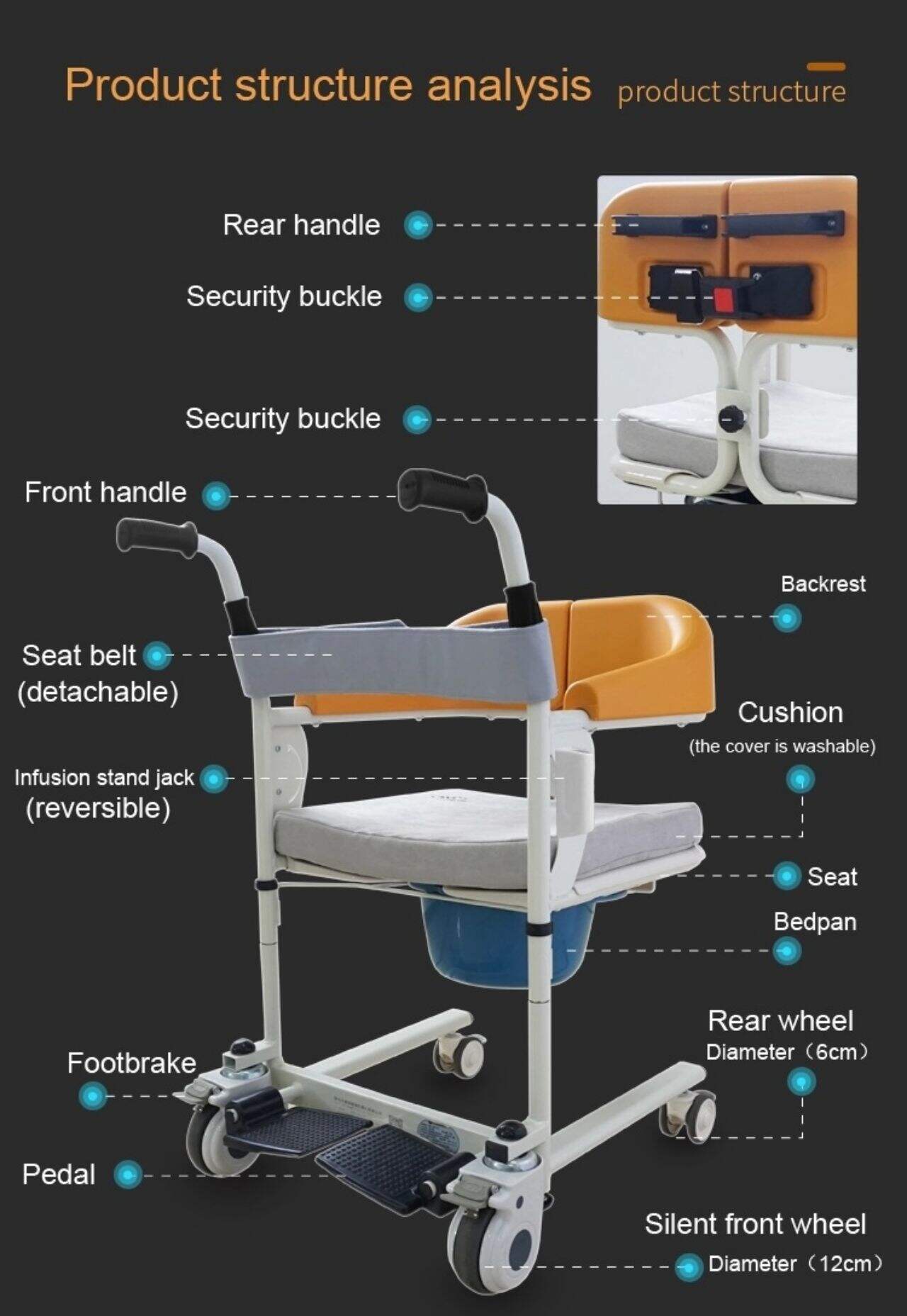 KSM-206 Original Wheelchair From Bed Patient-Transfer-Chair Commode Wheel Manual Patient Transfer Lift Chair supplier