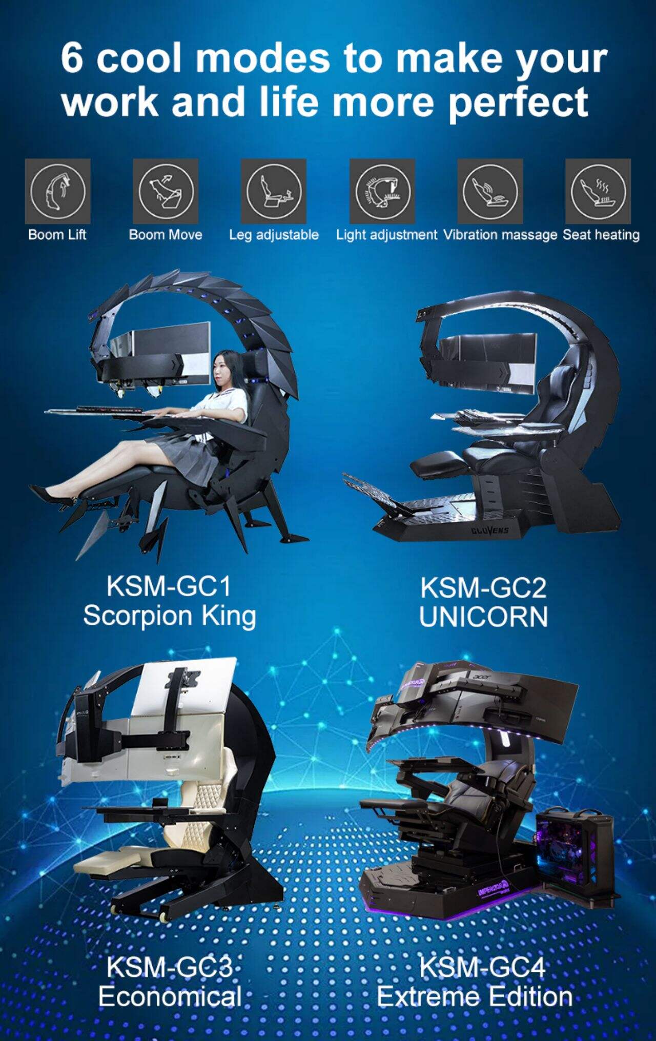 KSM-GCN2 Fully Recline Gaming Chair Cockpit Gaming Gamer Desk and Chairs Zero Gravity Design Best Chair Most Comfortable manufacture