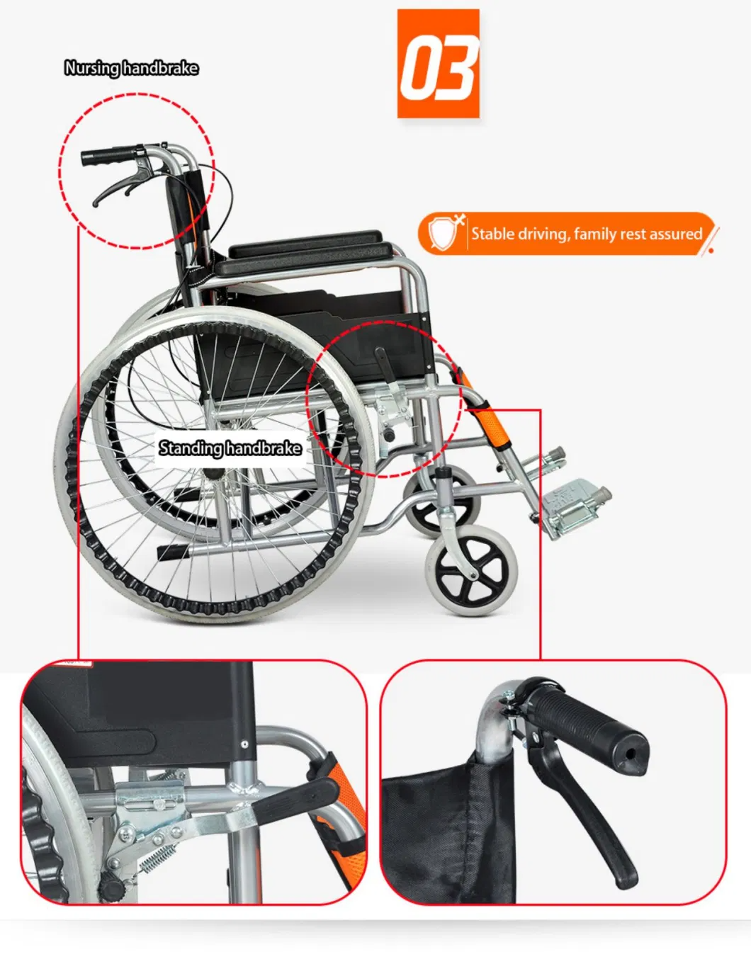 Ksm-202 Medical Home Care Hospital Elderly Foldable Wheel Chair Adjustable Manual Wheelchair factory