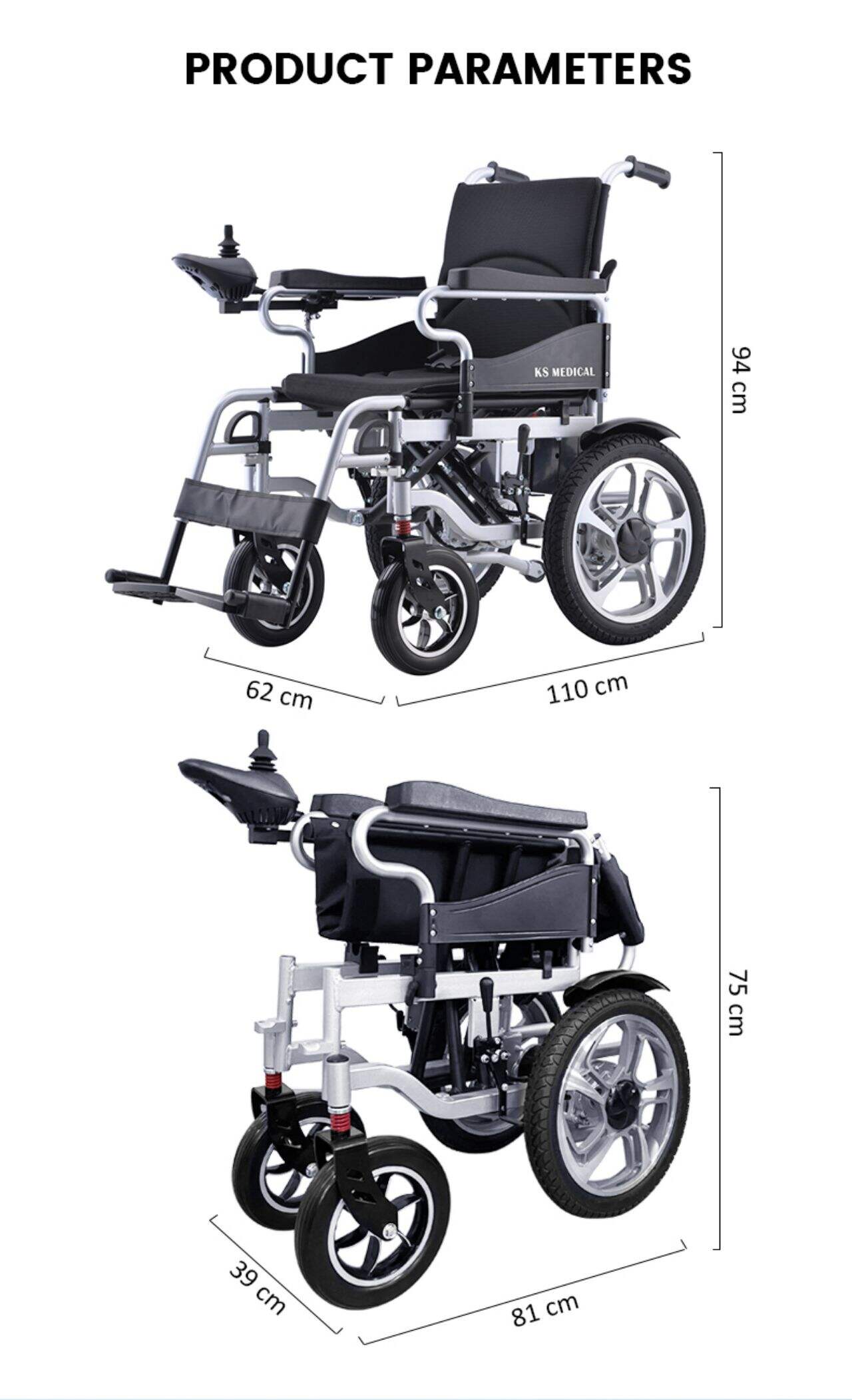 KSM-501P Top Seller Cheapest Folding Electric Wheelchairs Cheap Foldable Wheelchair Electric with Brushless Motor factory