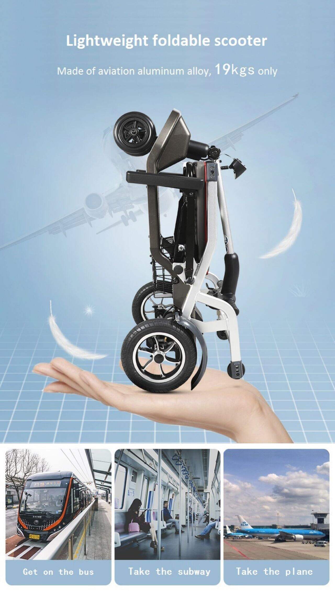 KSM-907 Modern Fashion Electric Folding Scooter, Lightweight Mobility Scooters Wheelchair 4 Wheel Only 19kgs Used Immediately supplier