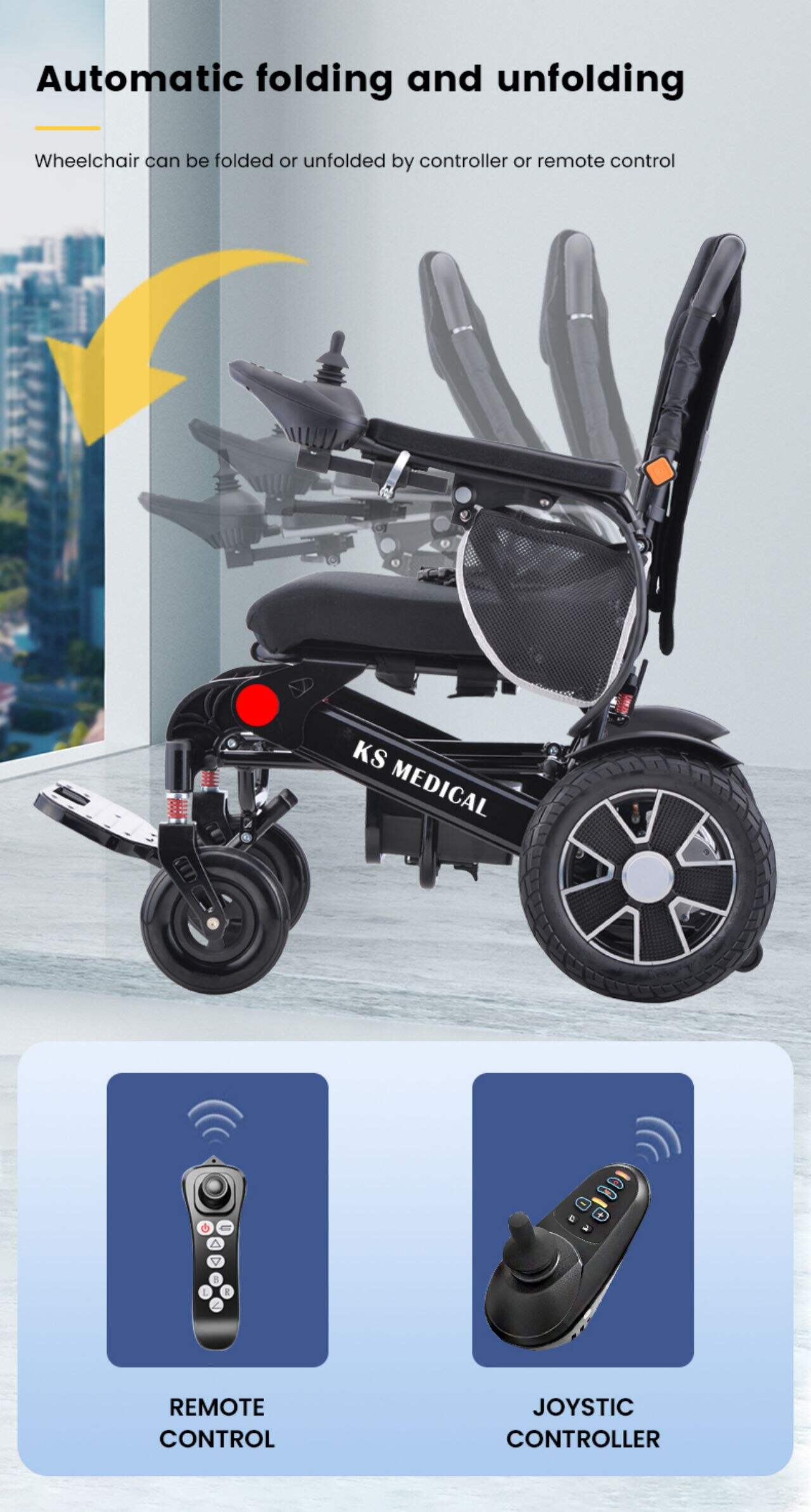 KSM-606AF Automatic Fold electric wheelchair Reliable Performance for Use Intelligent lndustrial foldable power wheelchair details