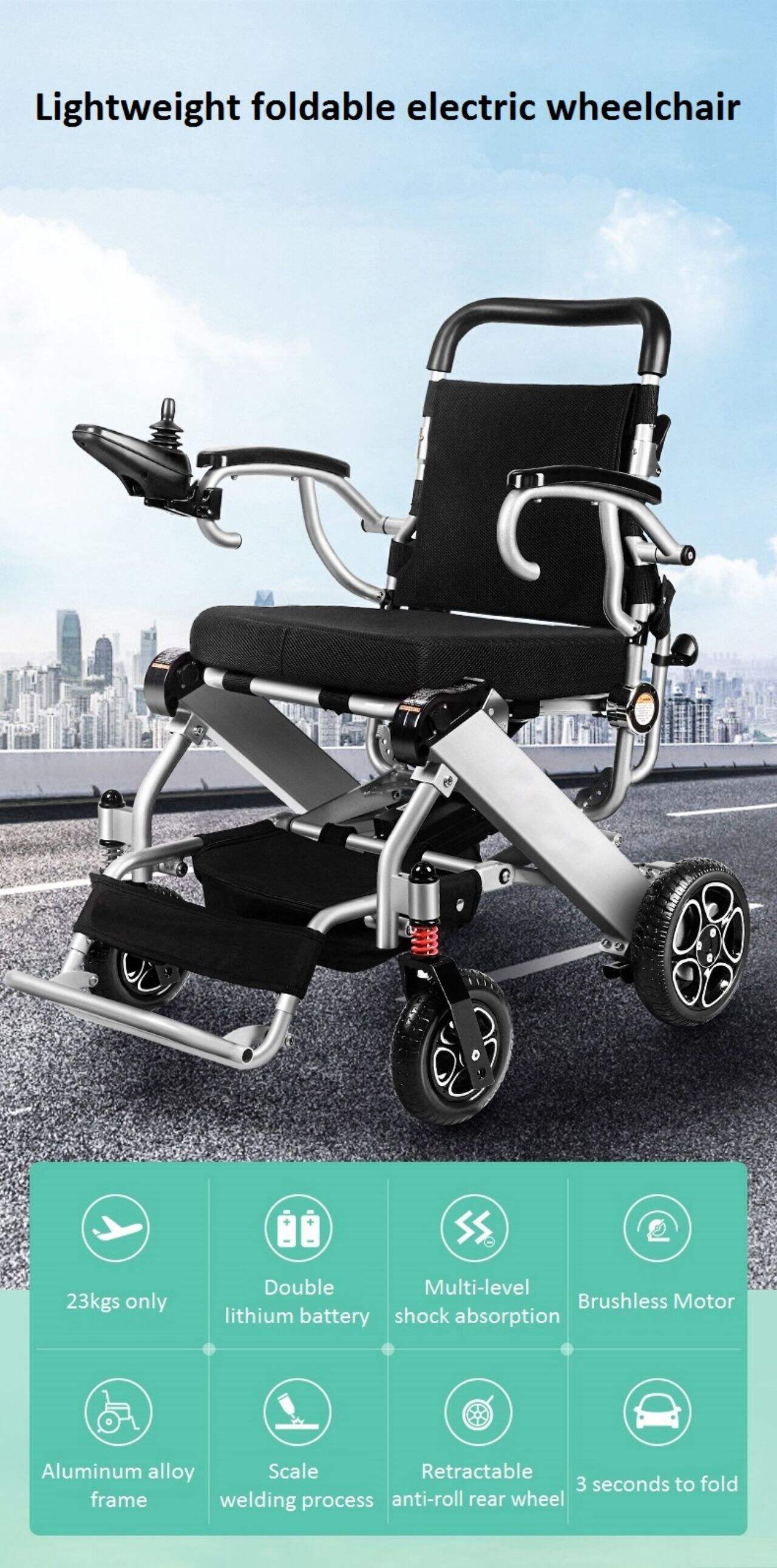 KSM-608 Power Wheelchair Automatic Foldable Lightweight Electric Wheelchairs Can take on the plane manufacture