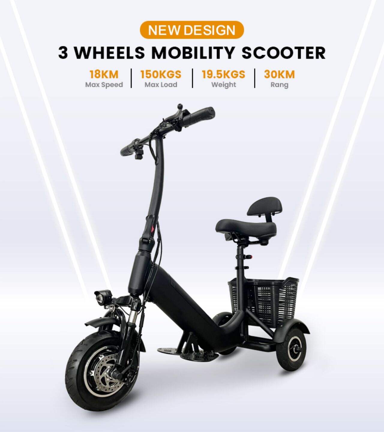 KSM-902 Tricycle Folding Lightweight Mobility Scooter 3 Wheel Tricycles Portable Mobility Scooter for Elderly manufacture