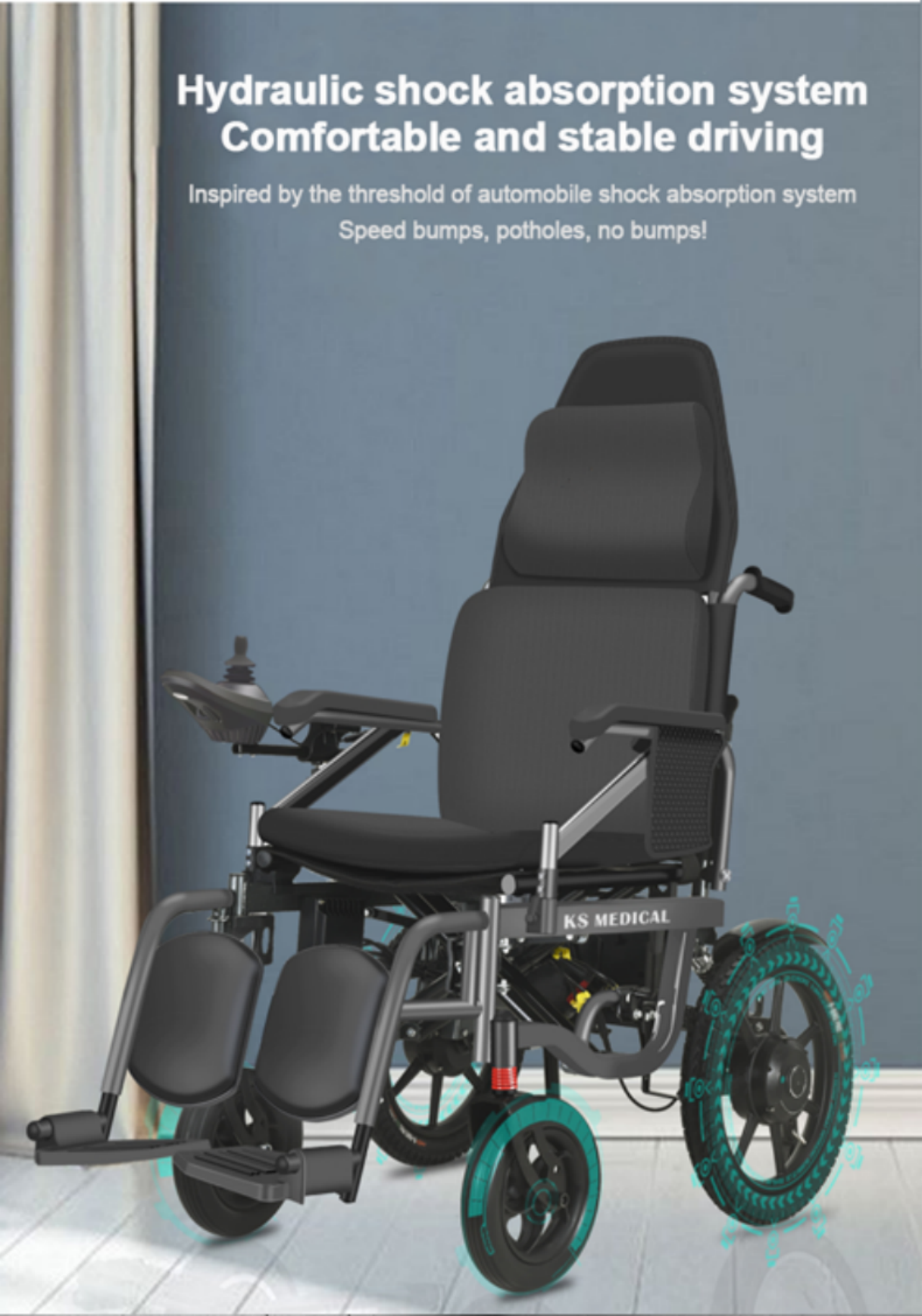 KSM-508 wheelchair with high back backrest 90-160/180 and legrest 90-180 adjustable electric foldable and reclining wheelchair manufacture