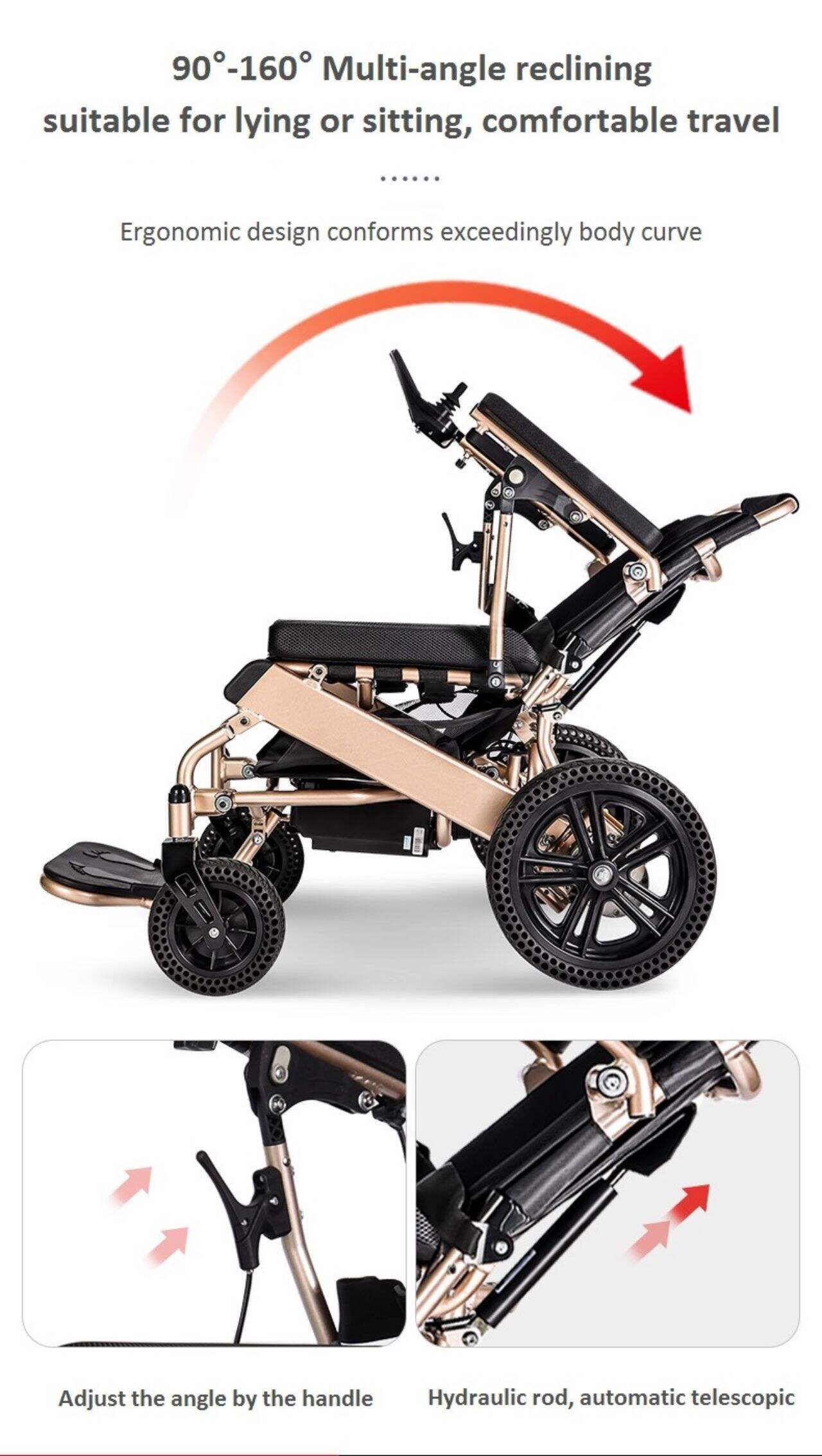 601L Reclining Lightweight Folding Electric Wheelchair with LCD Voice Joystick and Honeycomb Solid Wheel Motorized Wheelchairs details