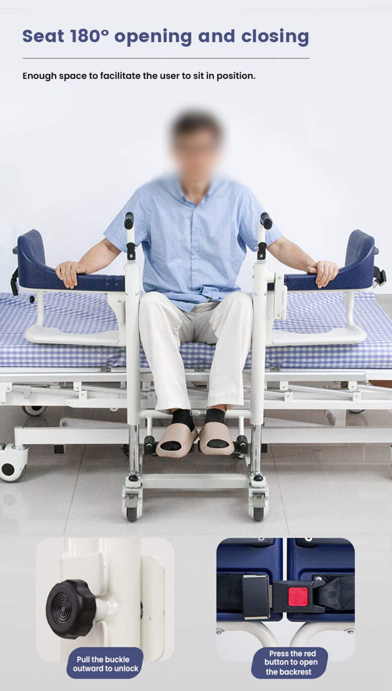 KSM-209 Multifunctional manual disabled patient lift transfer chair with commode waterproof shower chair factory