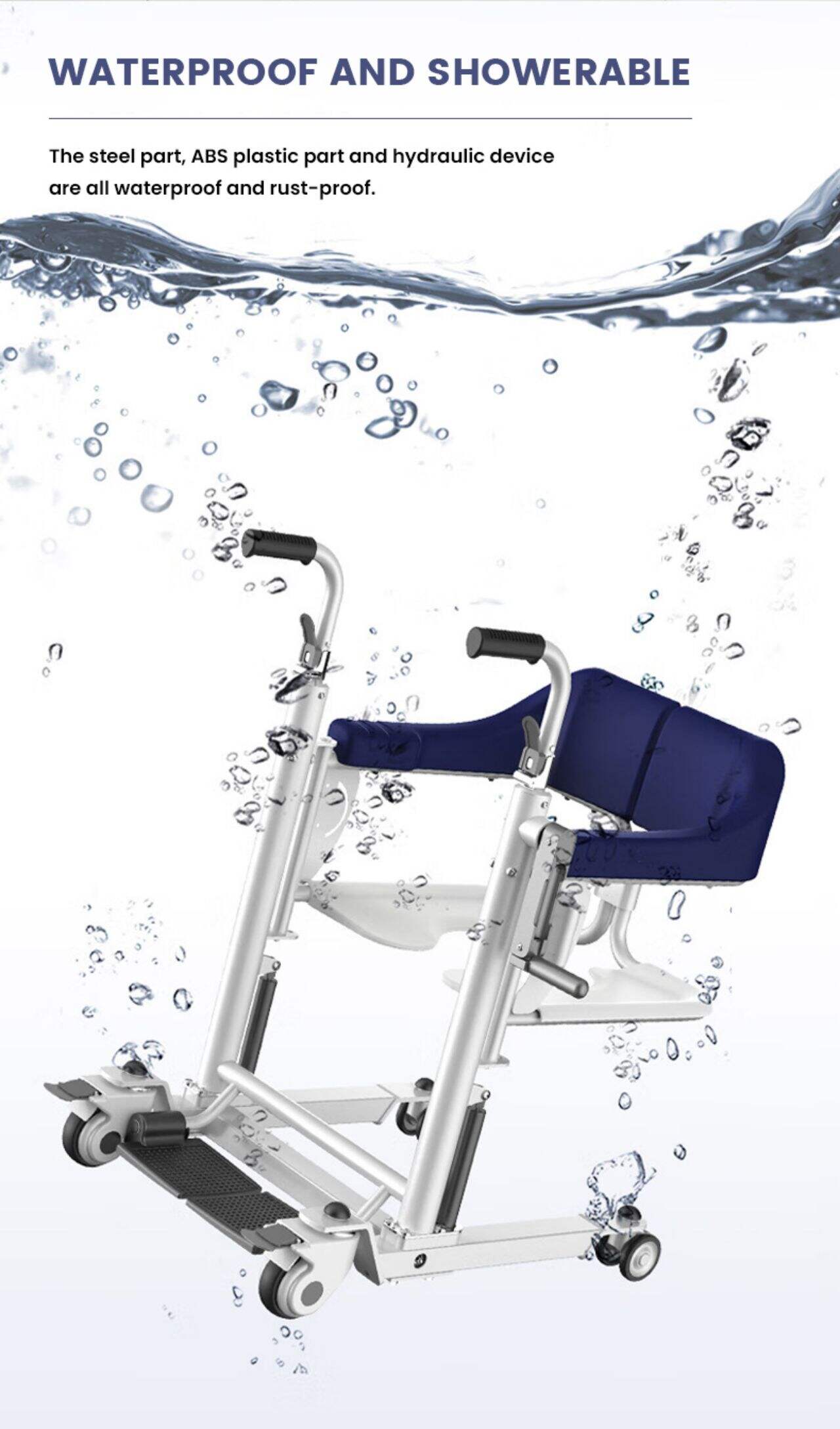 KSM-209 Multifunctional manual disabled patient lift transfer chair with commode waterproof shower chair details