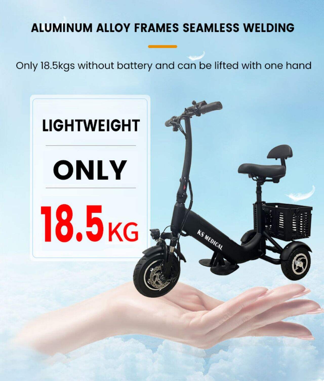 KSM-902B Foldable 3 Wheel Adults Electric Scooter for Old Elderly People Travel Mobility 3 Wheel Handicapped Scooters manufacture