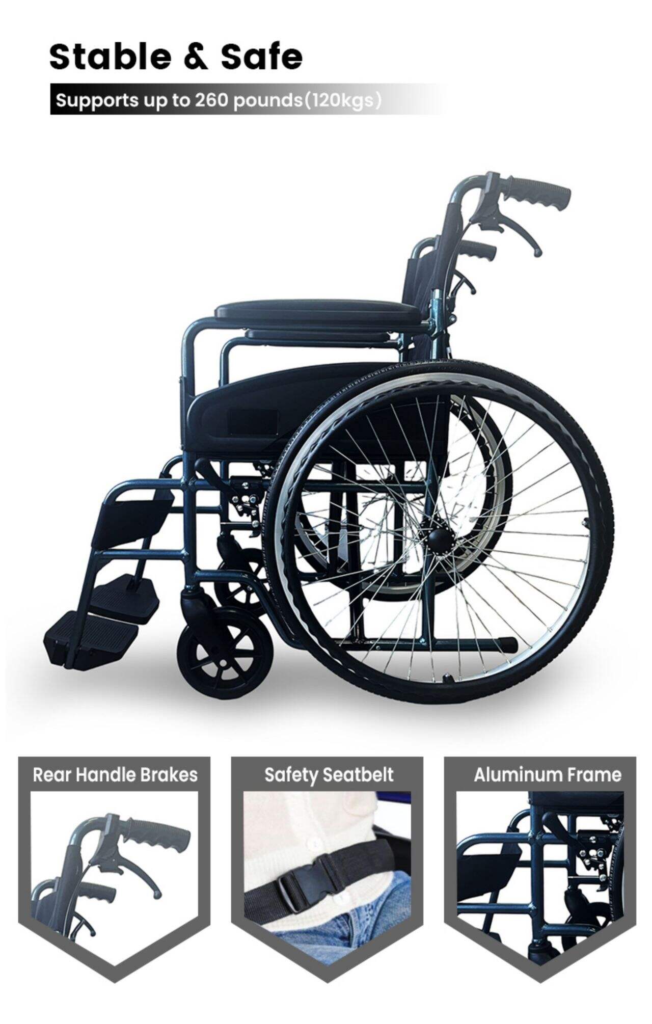 KSM-203Plus Sports and Leisure Wheelchairs for Adults Transport Wheelchair Lightweight Aluminum Alloy Portable Manual WheelChair details