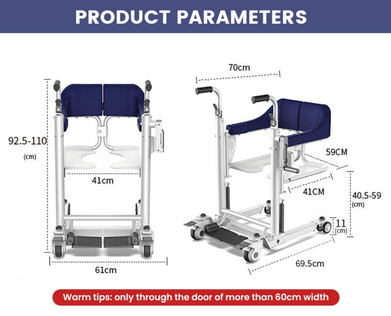 KSM-209 Multifunctional manual disabled patient lift transfer chair with commode waterproof shower chair manufacture