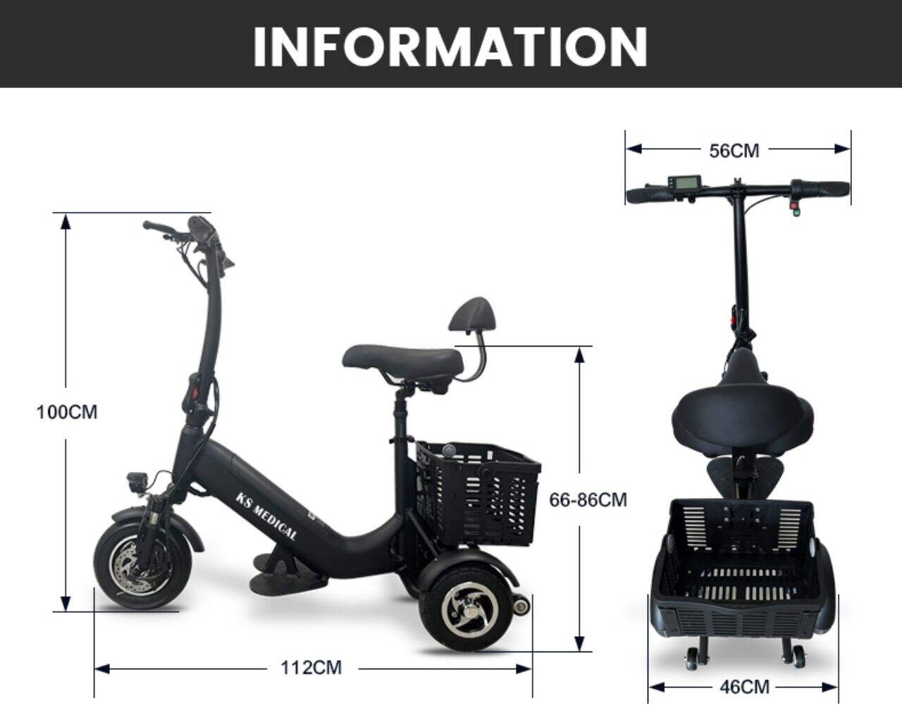 KSM-902B Foldable 3 Wheel Adults Electric Scooter for Old Elderly People Travel Mobility 3 Wheel Handicapped Scooters supplier