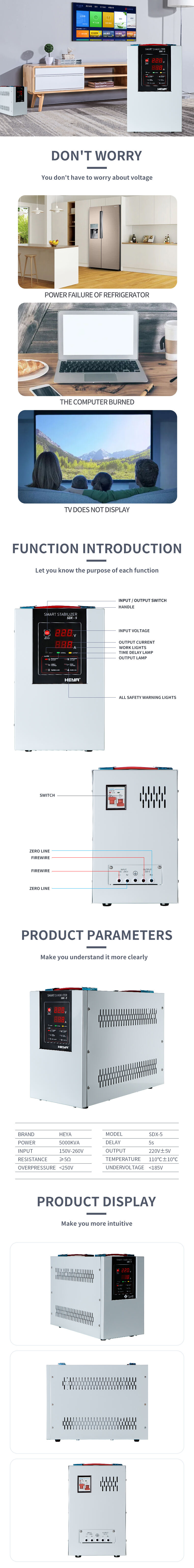 Automatic Servo 5KVA Voltage Regulators Digital Stabilizers 110V 220V AVR With Copper Coils manufacture