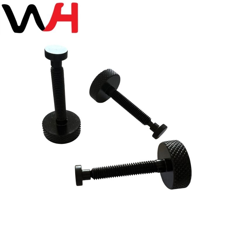 Factory straight flat head knurled hand screw black carbon steel hand screw hand screw knurled bolt quantity large price details