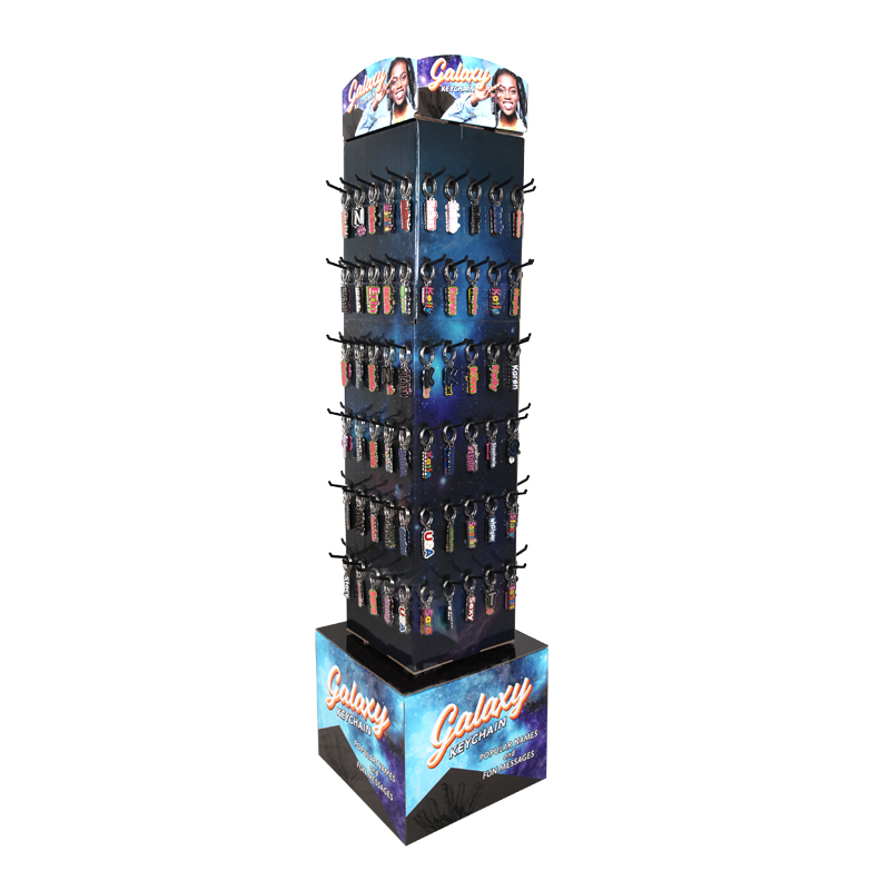 Retail Cardboard Paper Rotating Hook Display Stand For Keychain / Disk manufacture