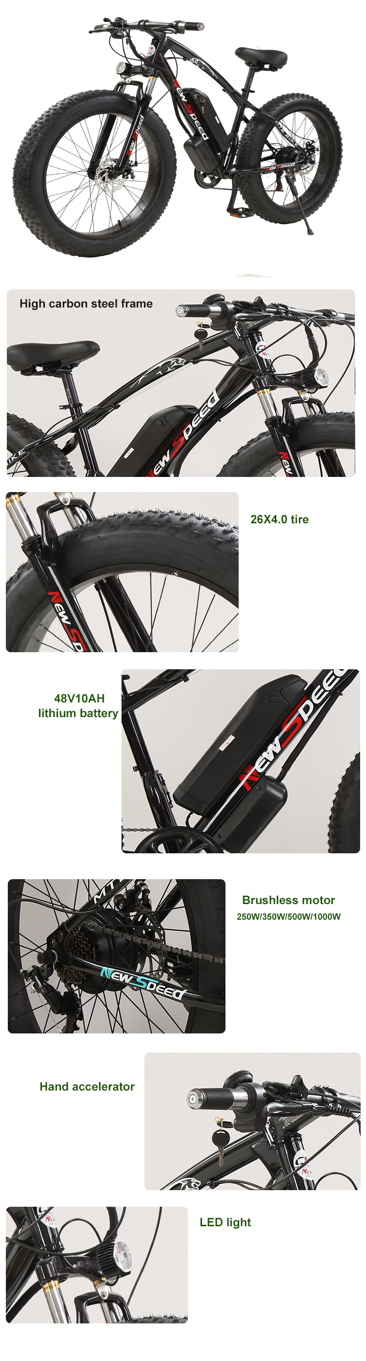 26 Inch 2 Wheel Electric Bike 350W Snow Bicycle 48V Off Fat Tire Bike For Travel Free Postage factory