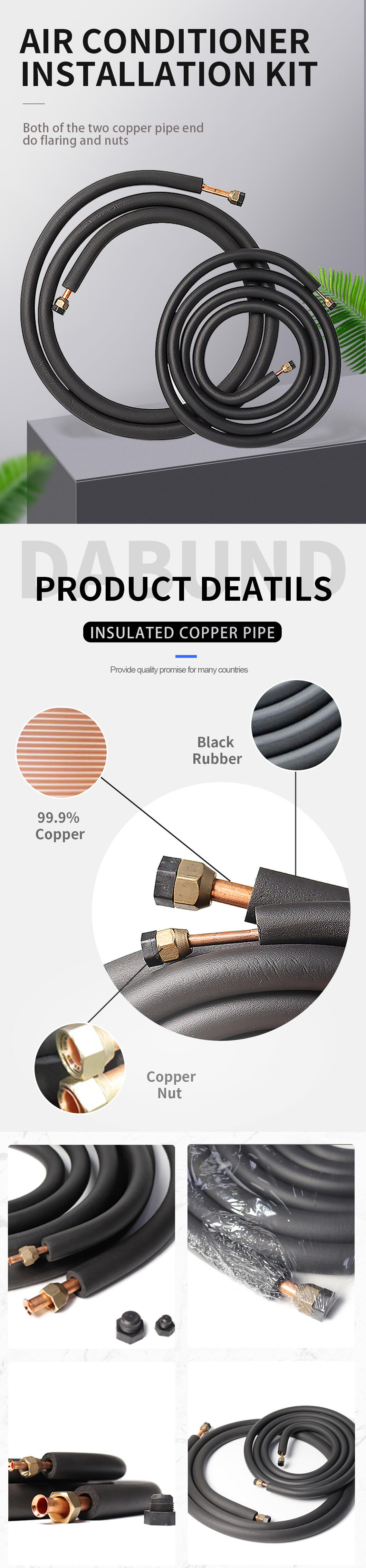 3/8 1/2 Insulated Copper Tube Refrigeration Copper Pipe Kit Copper Pipe For Mini Split Ac supplier