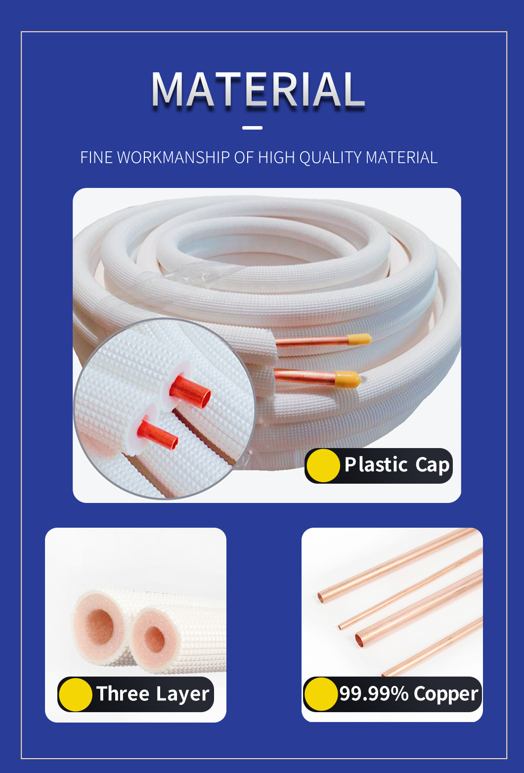 1/4'' 3/8'' 1/2'' 5/8'' 3/4'' Air Conditioner Insulated Copper Tube and Pipe supplier