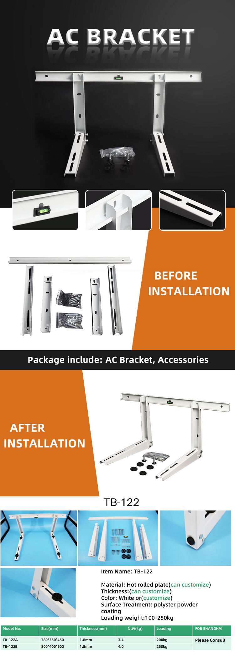 Hot sale Outdoor Unit Angle Iron Wall Bracket Air Conditioner Bracket,AC hanger factory