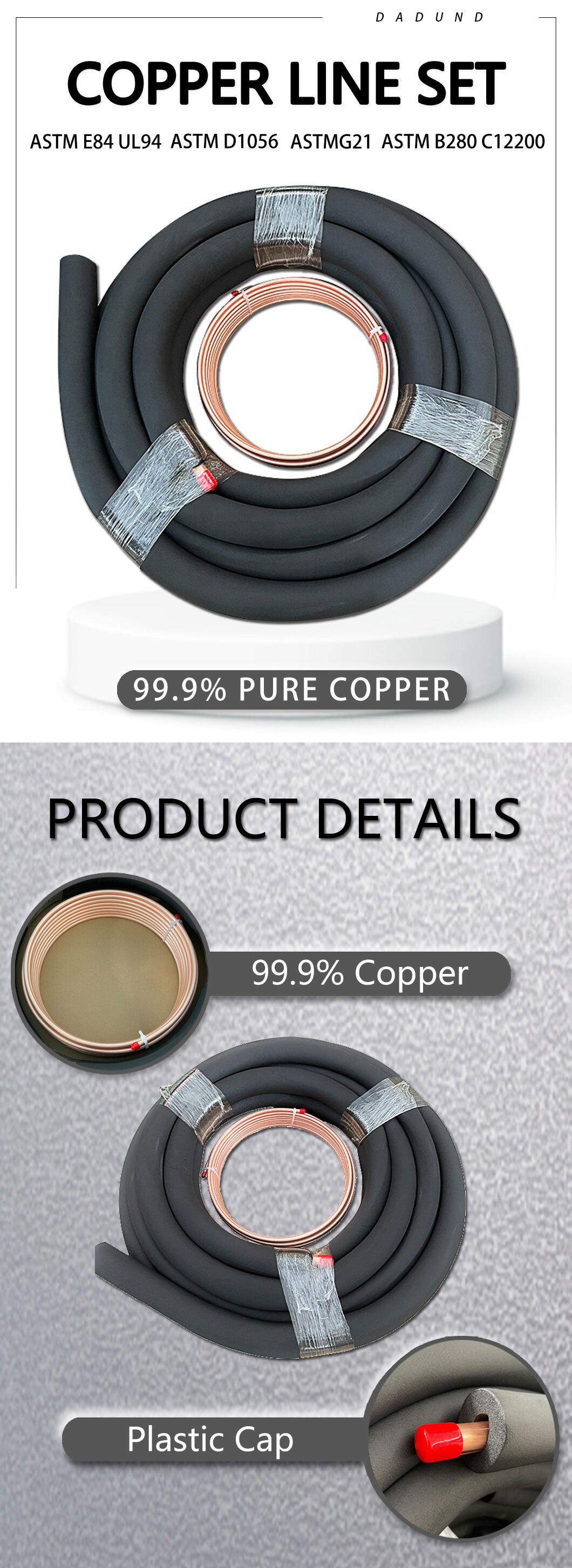 Factory Direct Mini Split System Black Rubber Insulation Copper Piping details