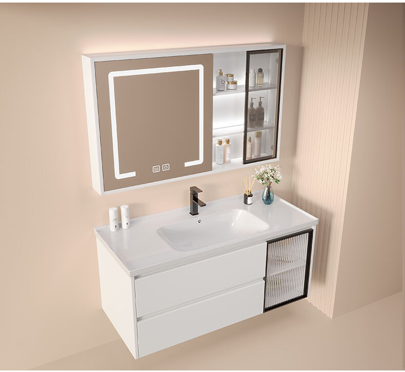 European modern solid wood bathroom cabinet furniture smart mirror wall mounted bathroom vanities manufacture