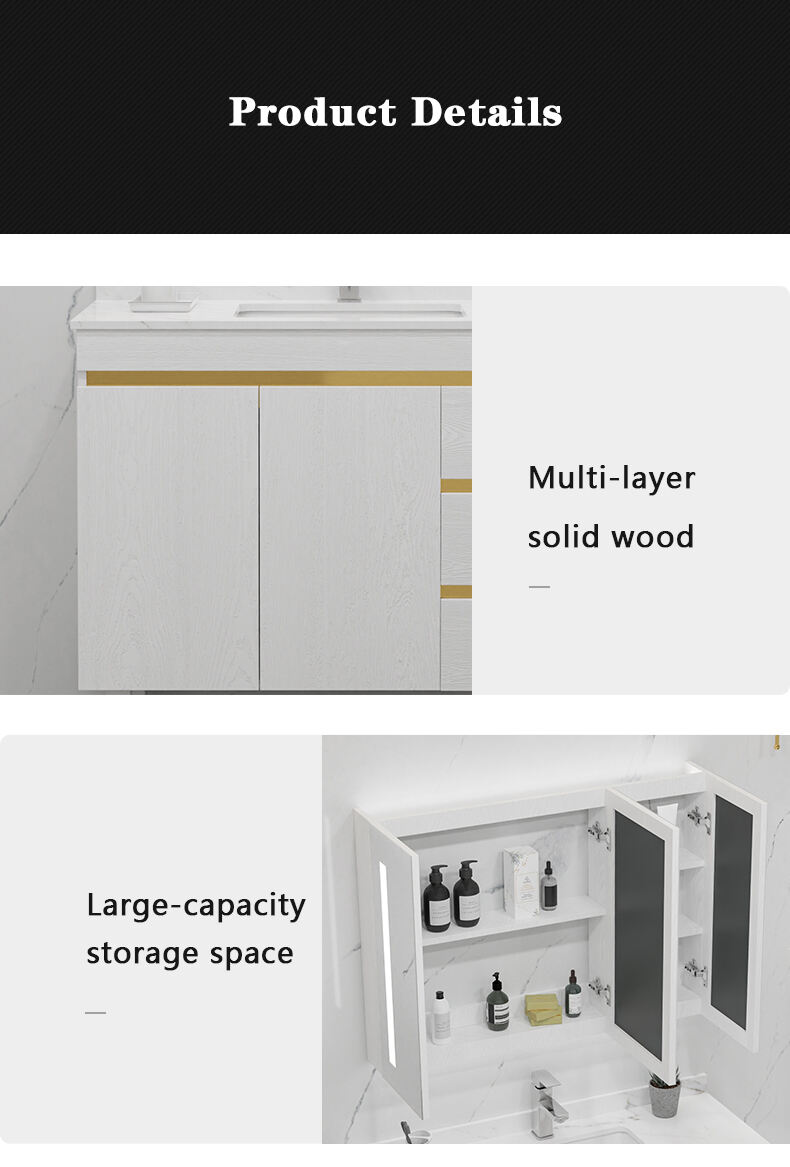 Hotel Washroom Furniture Luxury Solid Wood Floor Mount Bathroom Vanity Units Waterproof Bathroom Cabinet with Smart Mirror supplier