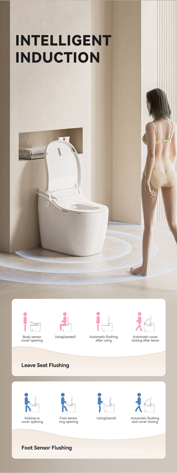 Modern Bathroom Sanitary Ware Automatic Flush Toilets Bowl Intelligent Ceramic One Piece Smart Toilets factory