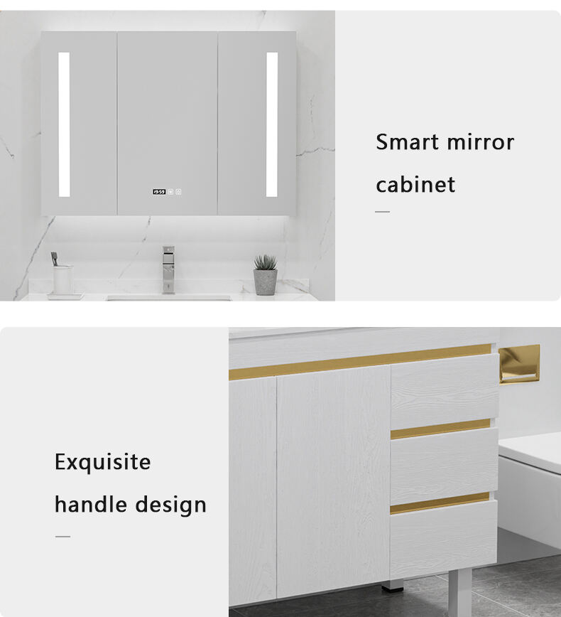 Hotel Washroom Furniture Luxury Solid Wood Floor Mount Bathroom Vanity Units Waterproof Bathroom Cabinet with Smart Mirror supplier