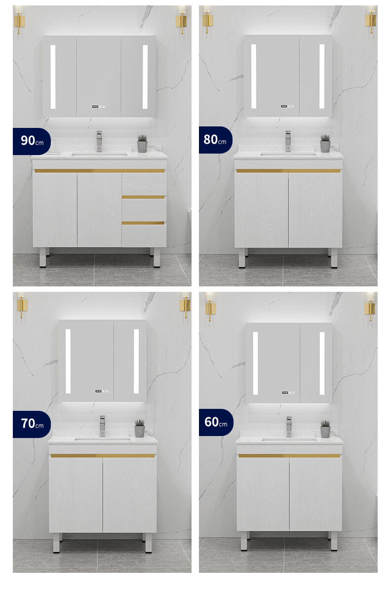 Hotel Washroom Furniture Luxury Solid Wood Floor Mount Bathroom Vanity Units Waterproof Bathroom Cabinet with Smart Mirror details