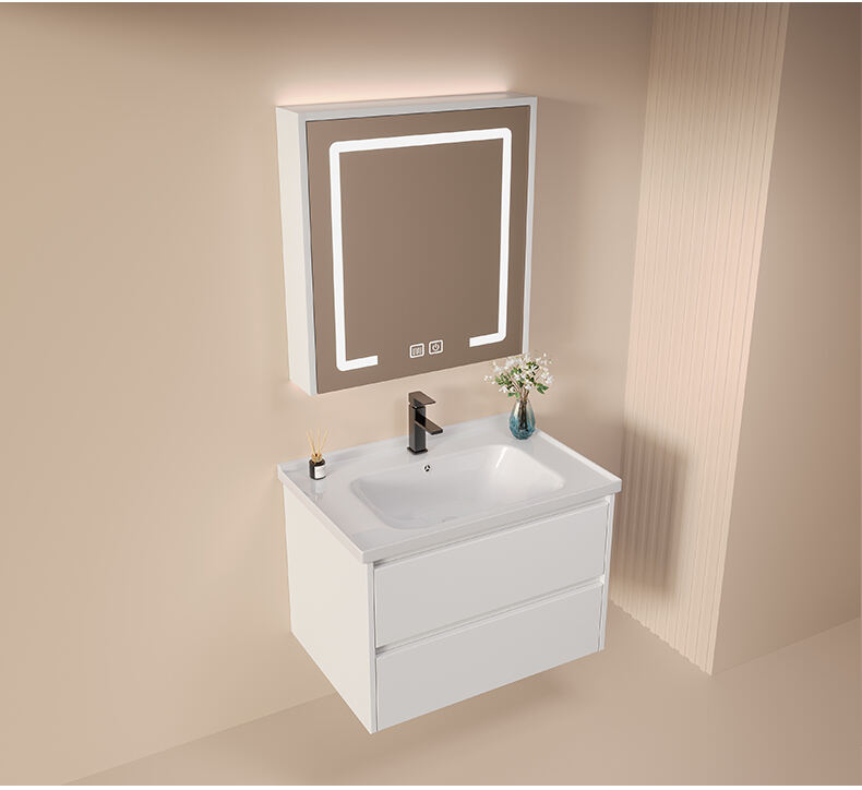 European modern solid wood bathroom cabinet furniture smart mirror wall mounted bathroom vanities supplier