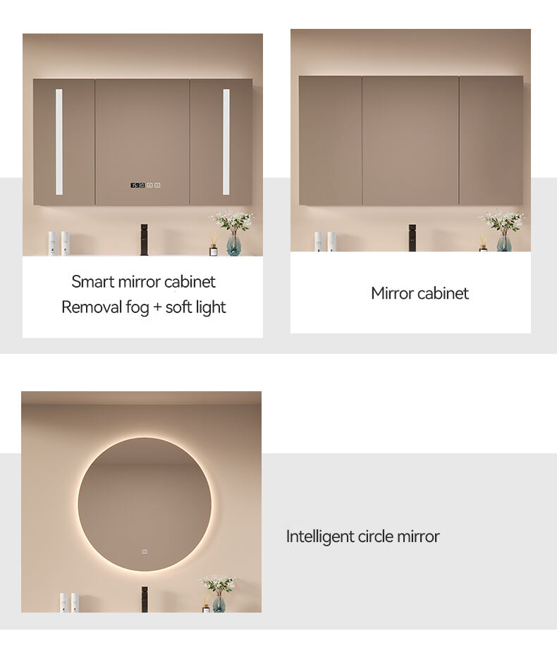 European modern solid wood bathroom cabinet furniture smart mirror wall mounted bathroom vanities manufacture