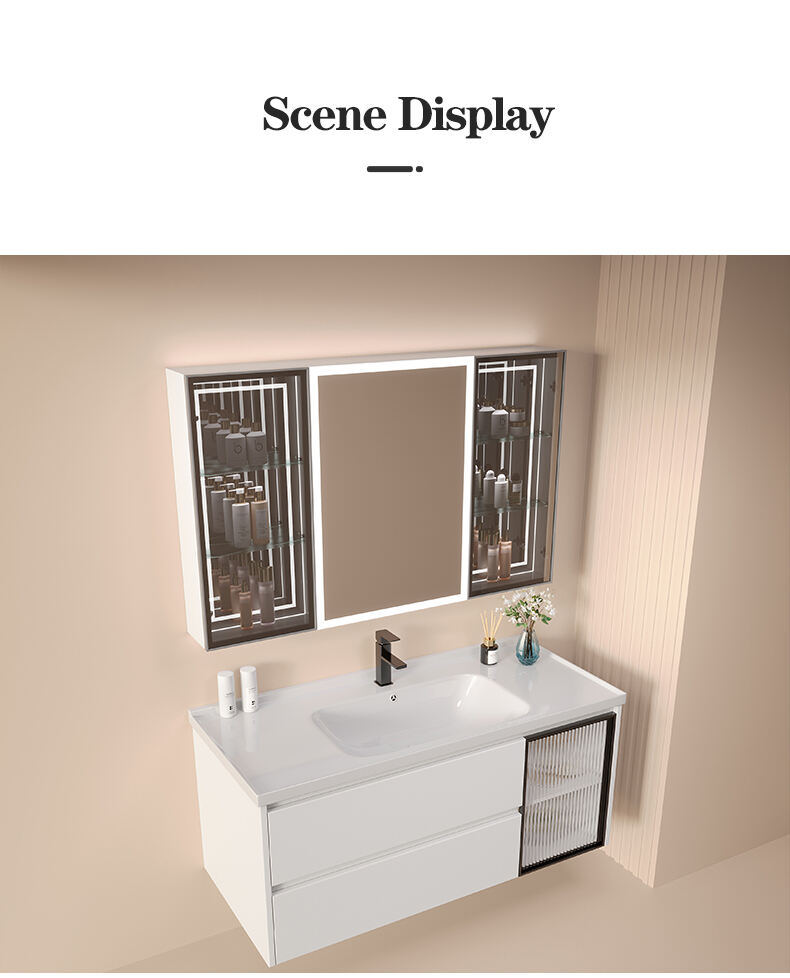 European modern solid wood bathroom cabinet furniture smart mirror wall mounted bathroom vanities manufacture