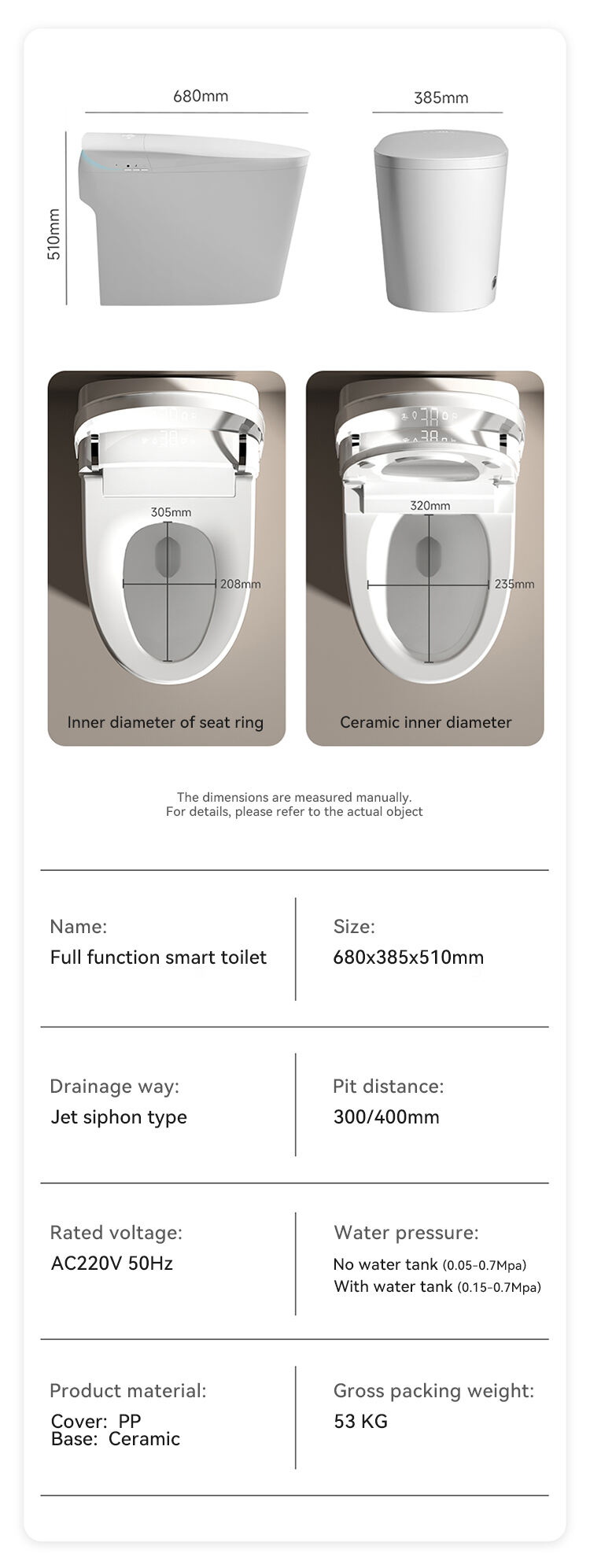 High end automatic flush bathroom wc commode s p trap smart toilet bidet Intelligent smart toilet factory