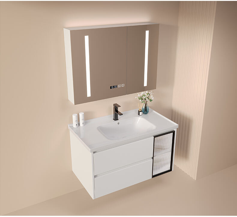 European modern solid wood bathroom cabinet furniture smart mirror wall mounted bathroom vanities manufacture