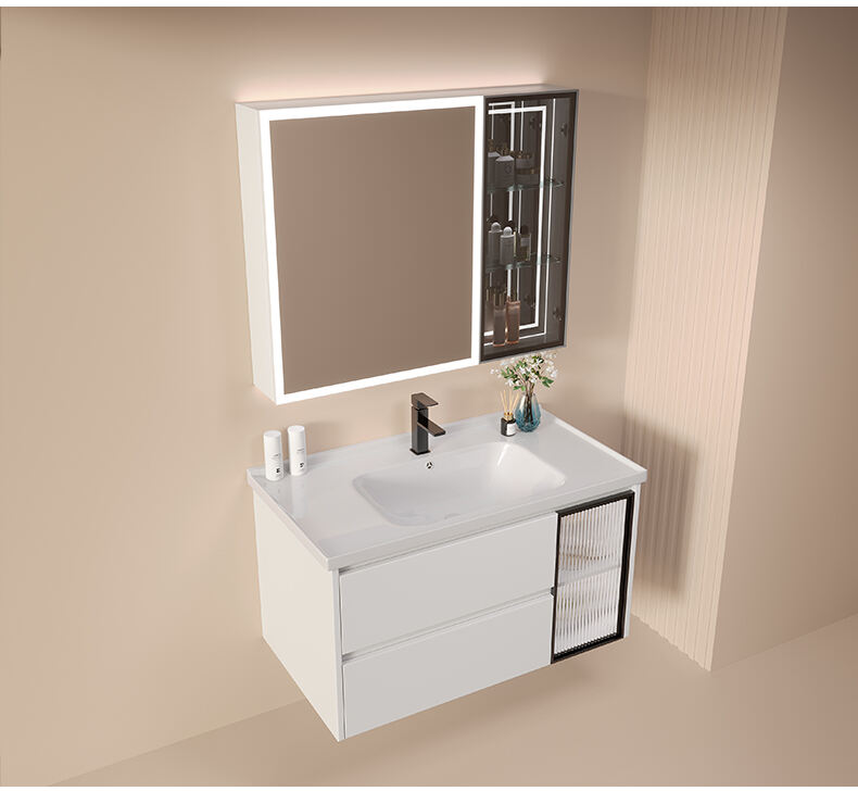 European modern solid wood bathroom cabinet furniture smart mirror wall mounted bathroom vanities manufacture