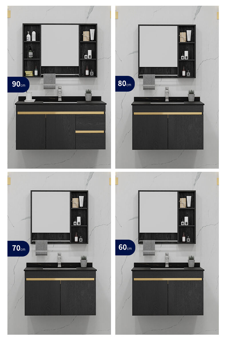 Luxury Black Gold Design Waterproof Solid Wood Cabinet Bathroom Vanity Sink Wall Mounted Bathroom Vanity For Bath Vanity Unit supplier
