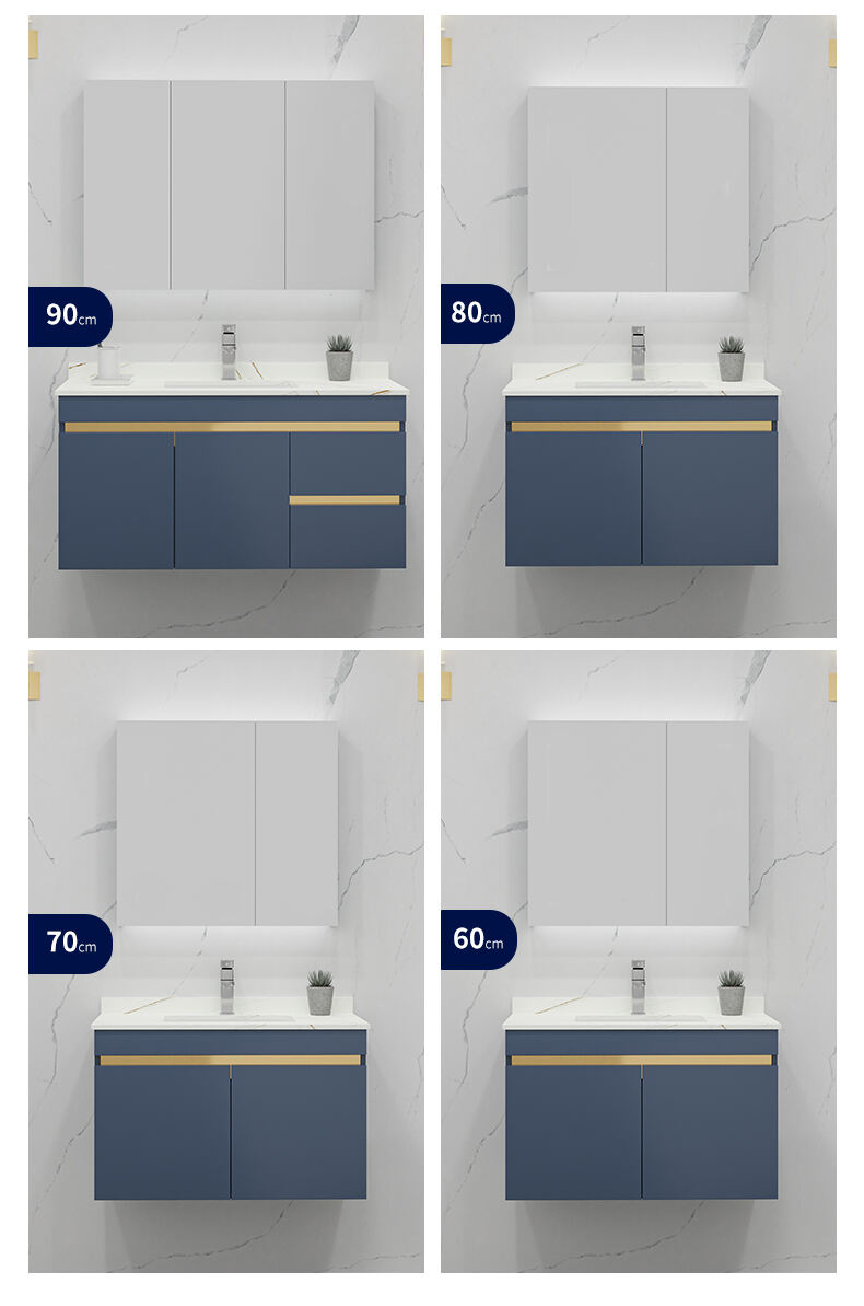 Modern European Blue Gold Design Wall Mount Bathroom Vanity Cabinet Basin Mirror Set Waterproof Bathroom Wash Basin Cabinet supplier