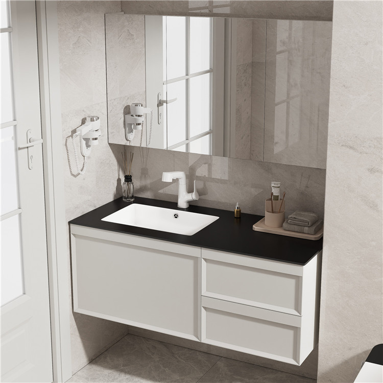 Minimalist Bathroom  Furniture Cabinets Wall Mounted Bathroom Vanity Cabinet Solid Wood Bathroom Cabinet with Stone Countertop manufacture