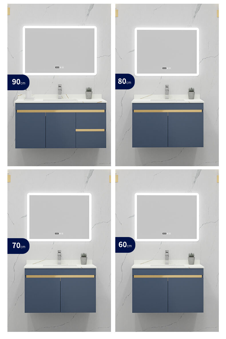 Modern European Blue Gold Design Wall Mount Bathroom Vanity Cabinet Basin Mirror Set Waterproof Bathroom Wash Basin Cabinet supplier