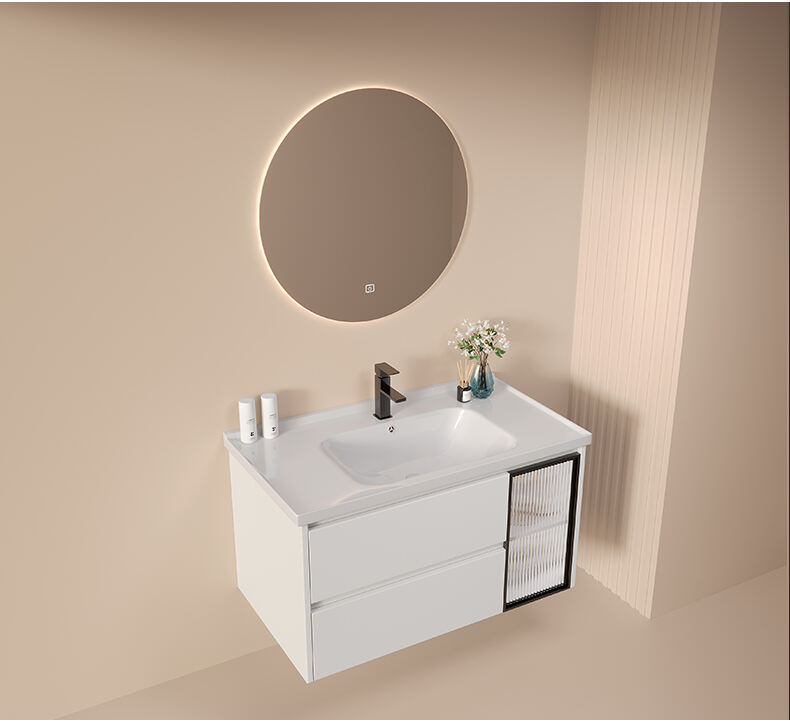 European modern solid wood bathroom cabinet furniture smart mirror wall mounted bathroom vanities supplier