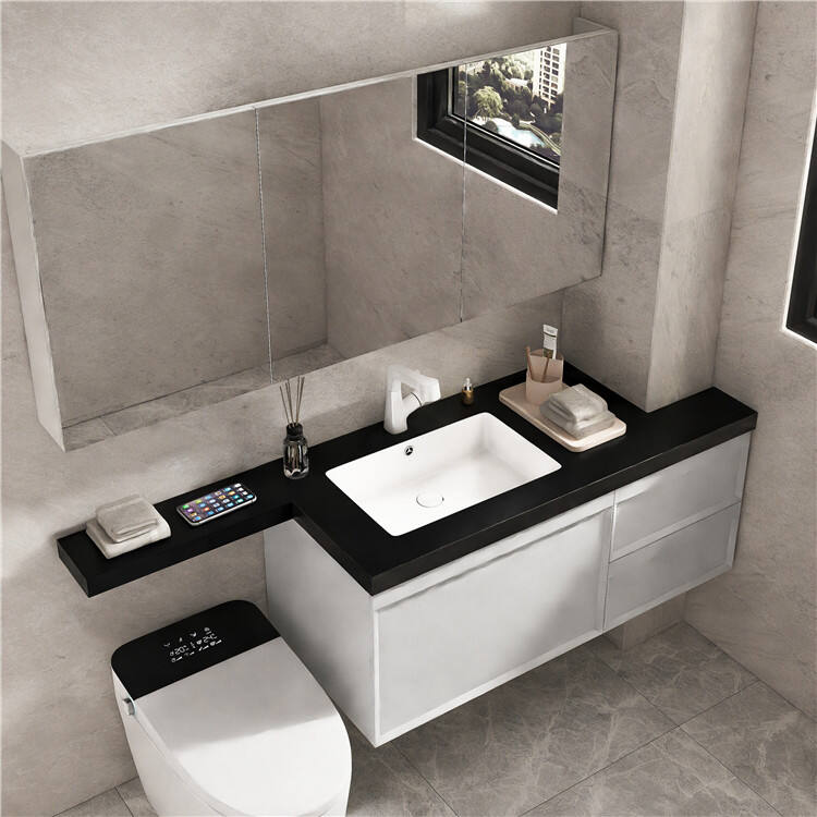 Minimalist Bathroom  Furniture Cabinets Wall Mounted Bathroom Vanity Cabinet Solid Wood Bathroom Cabinet with Stone Countertop factory