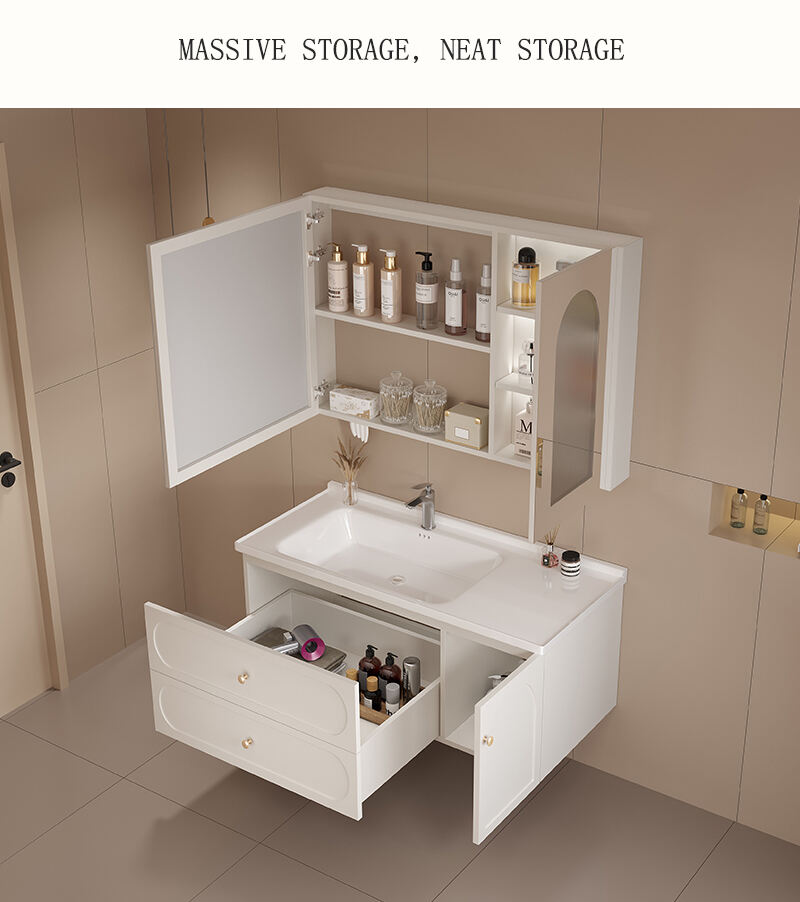 Factory Price Direct Sale Hotel Bathroom Sink Cabinets Wall Mounted Multi-layer Eucalyptus Furniture Bathroom Vanity Cabinets manufacture