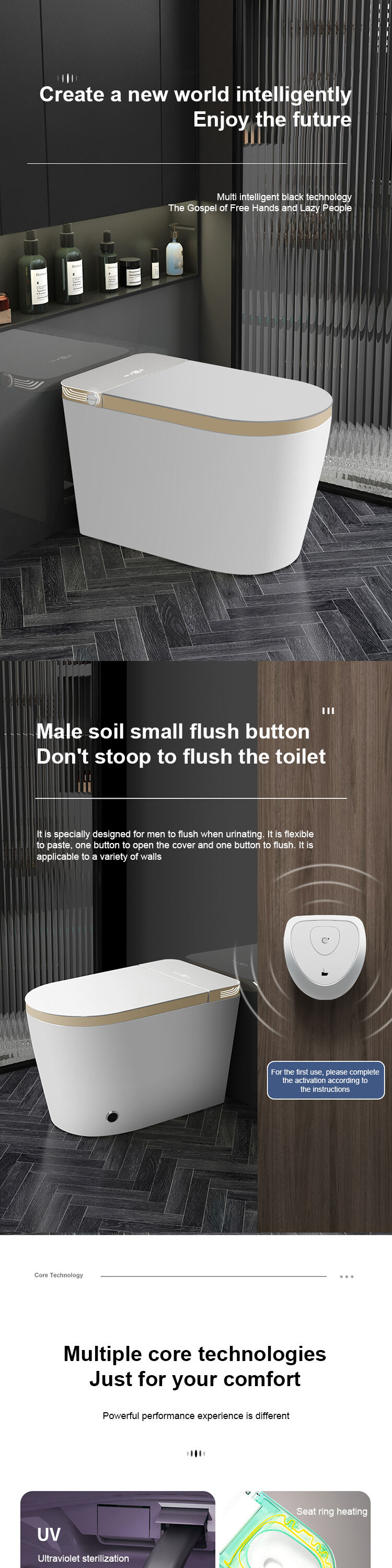 Modern auto open intelligent bathroom wc electric sanitary items ceramic commode toilet one piece smart bidet toilet supplier