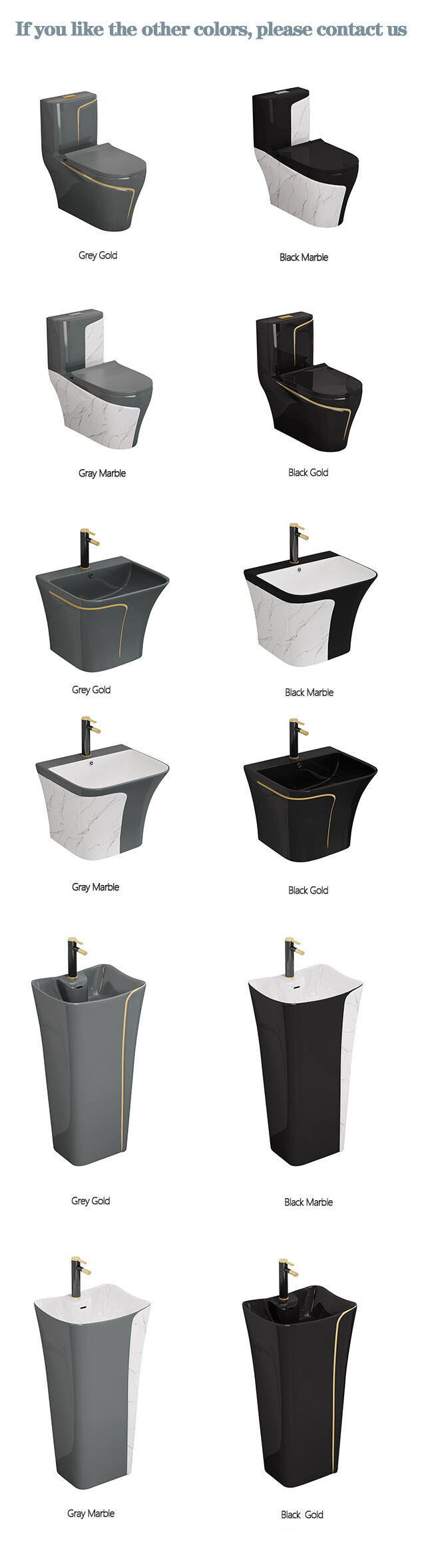 Luxury Grey Gold Bathroom Gravity Flushing WC P-trap/S-trap Colored Gray Toilet Bowl One Piece WC Toilets Gray Toilet Set factory