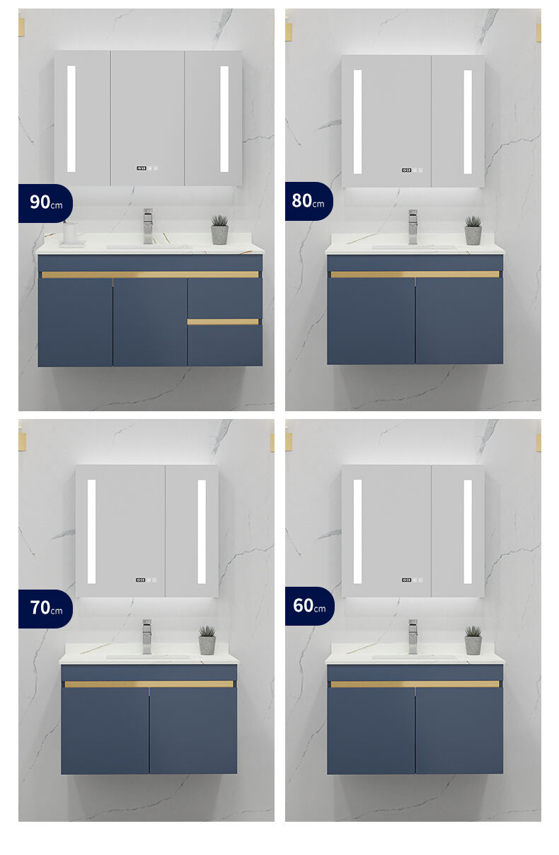 Modern European Blue Gold Design Wall Mount Bathroom Vanity Cabinet Basin Mirror Set Waterproof Bathroom Wash Basin Cabinet factory