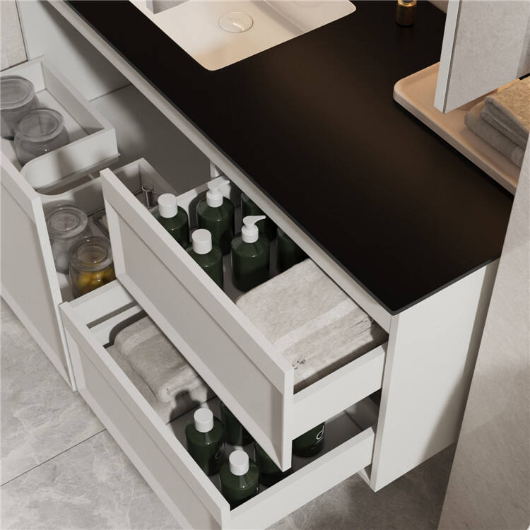 Minimalist Bathroom  Furniture Cabinets Wall Mounted Bathroom Vanity Cabinet Solid Wood Bathroom Cabinet with Stone Countertop factory