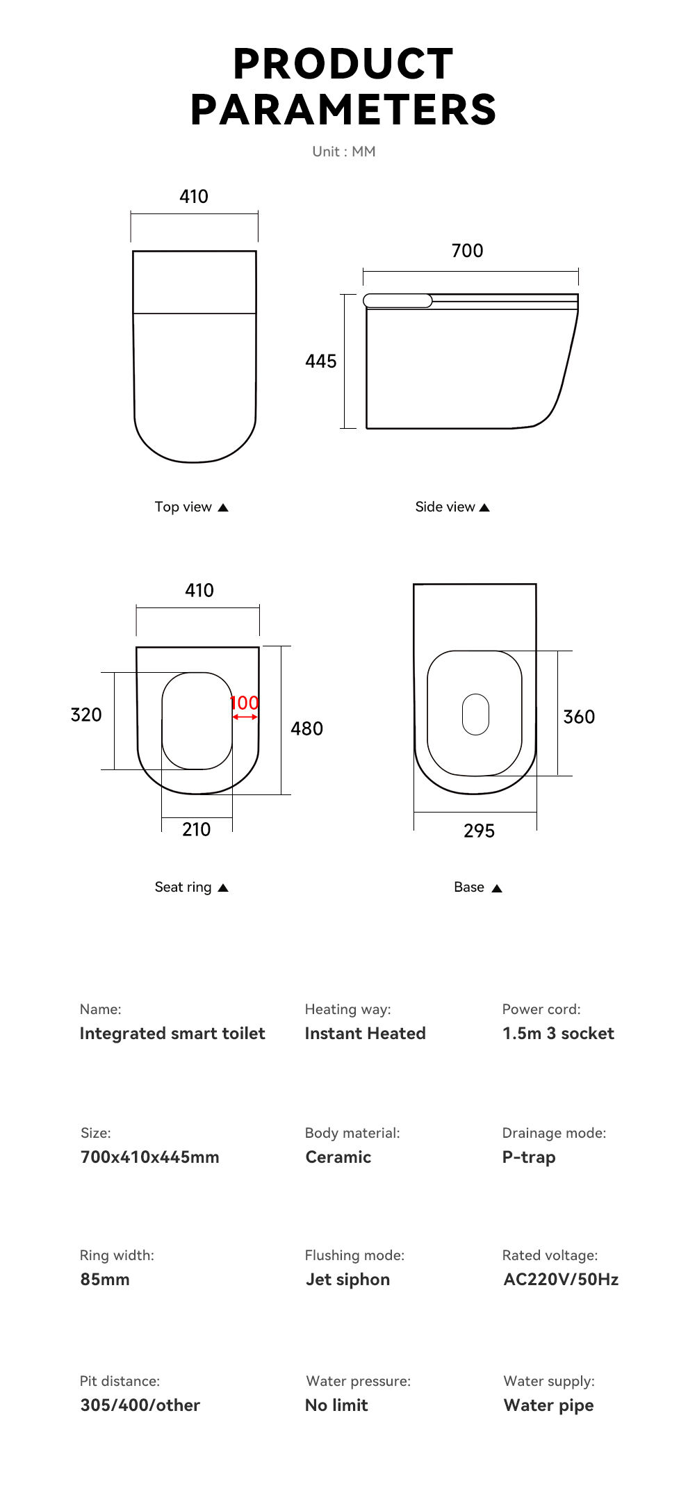 Fully automatic sanitary items ceramic toilet bowl electric bidet toilet bathroom intelligent inodoro automatic smart toilet manufacture