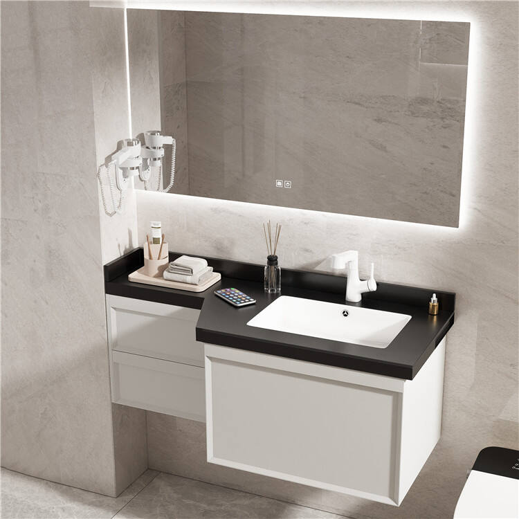 Minimalist Bathroom  Furniture Cabinets Wall Mounted Bathroom Vanity Cabinet Solid Wood Bathroom Cabinet with Stone Countertop factory